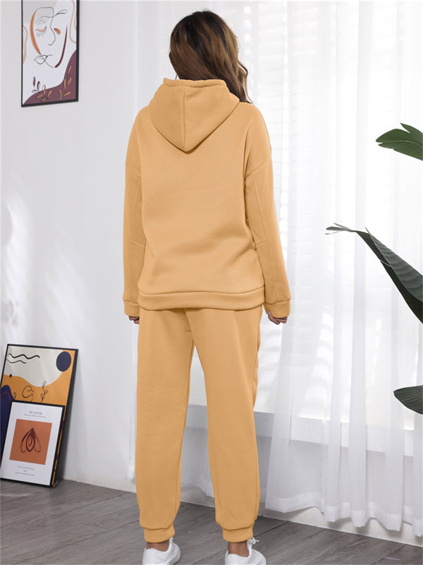Casual Fleece Home Outfits Hooded Sweatshirt Set