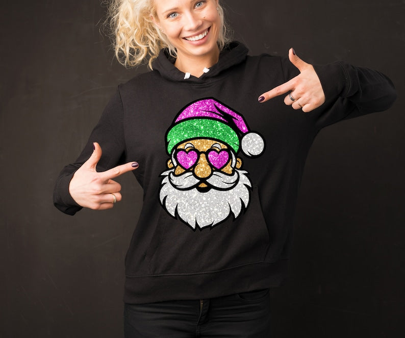 Santa with Sunglasses Cheerful Cute Hoodie