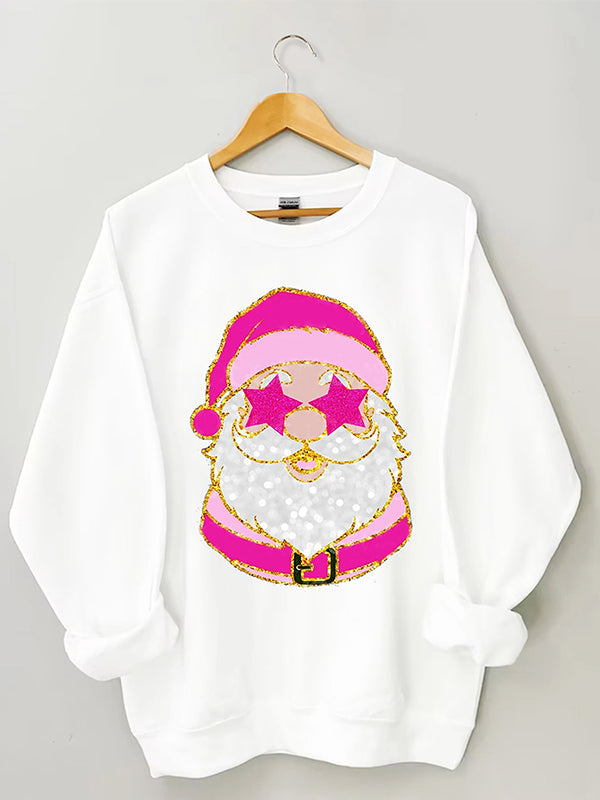 Santa with Pink Sunglasses Trendy Sweatshirt