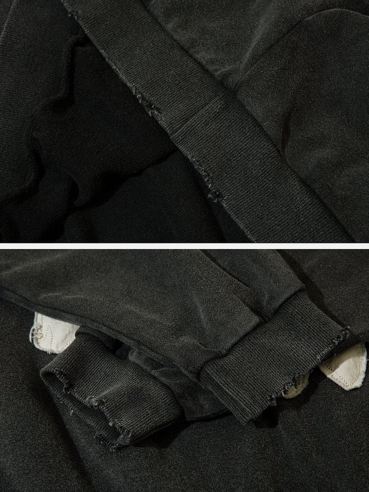 Casual Patchwork Tooth Washed Hoodie